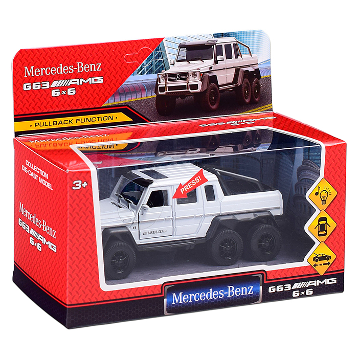 Машина металл свет-звук Mercedes-Benz G63 amg6х6 дв, инер., багаж. 14см 1:32 