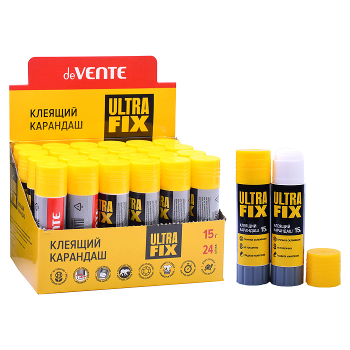 Клеящий карандаш PVA-P основа "Ultra Fix" 15 г в картонном дисплее с пластиковым поддоном