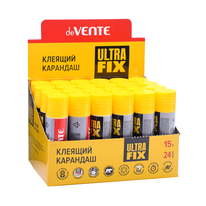 Клеящий карандаш PVA-P основа "Ultra Fix" 15 г в картонном дисплее с пластиковым поддоном