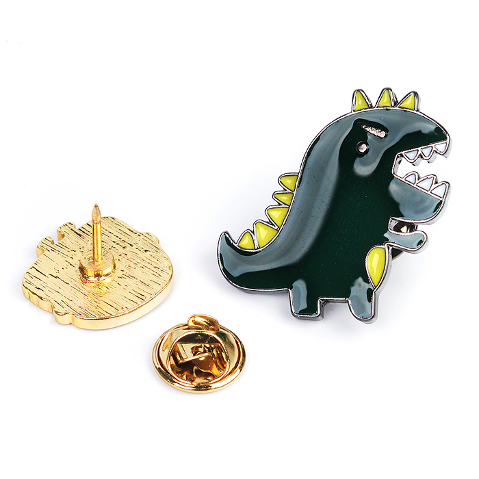 Набор значков "Monster" эмалированные, размер изделий: динозавр 3x3 см, картофель фри 1,5x2