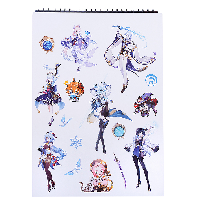 Творческий блокнот cо стикерами и переводными татуировками A4.Геншин.  Лунный фонарь.