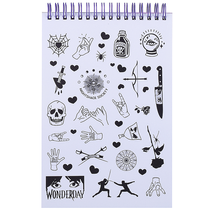 Творческий блокнот cо стикерами и переводными татуировками A5. Wonderday.