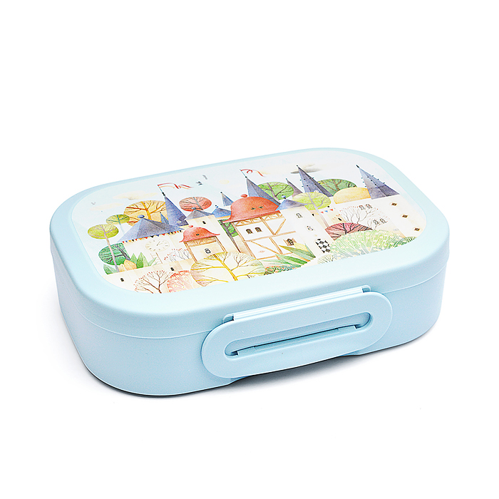Набор: Ланч-бокс 0,98л и стакан детский с крышкой, петлей и декором 0,4л (Светло-голубой)