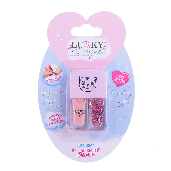 Двойные лаки для ногтей Lukky Angel Just Duet кол-я Kitty, клубника со сливками и клубничное желе, 