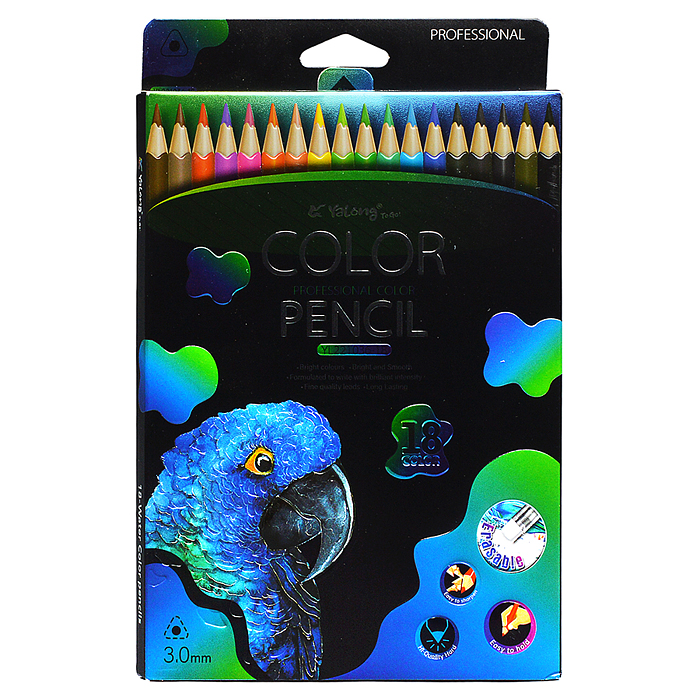 Карандаши цветные с ластиком 18 цв., "Неоновые животные", деревянные, трехгранные, заточенны