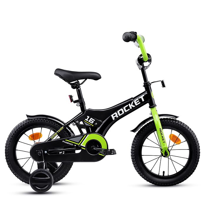 Велосипед 16" Rocket Phoenix, цвет черно/зеленый Велосипед 16" Rocket Phoenix, цвет черно/зеленый