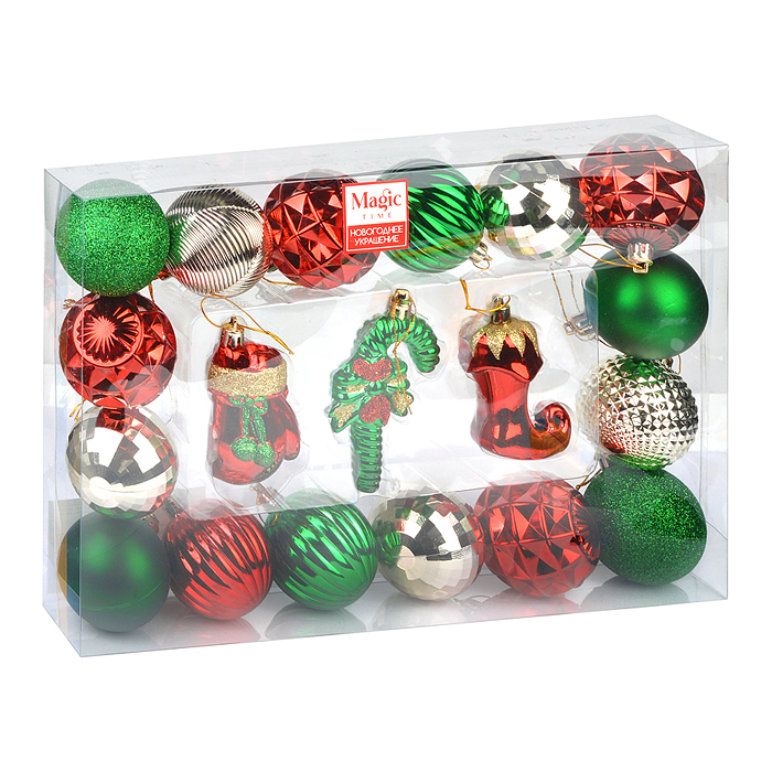 Новогоднее подвесное украшение из полистирола в ассортименте, набор из 19 штук (шар: 7 см - 3 шт, 6 