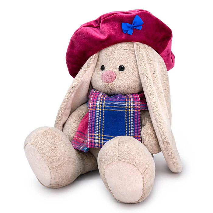 Фото к товару Зайка Ми в бархатном берете и шарфе в клетку (большой) Зайка Ми в бархатном берете и шарфе в клетку (большой)