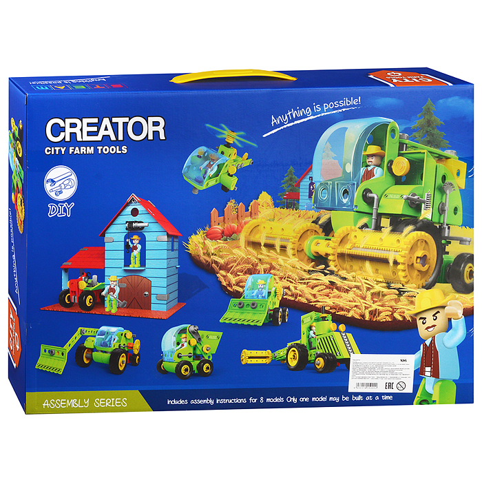Конструктор J-7773 "Сельскохозяйственная техника" (153 дет.) в коробке