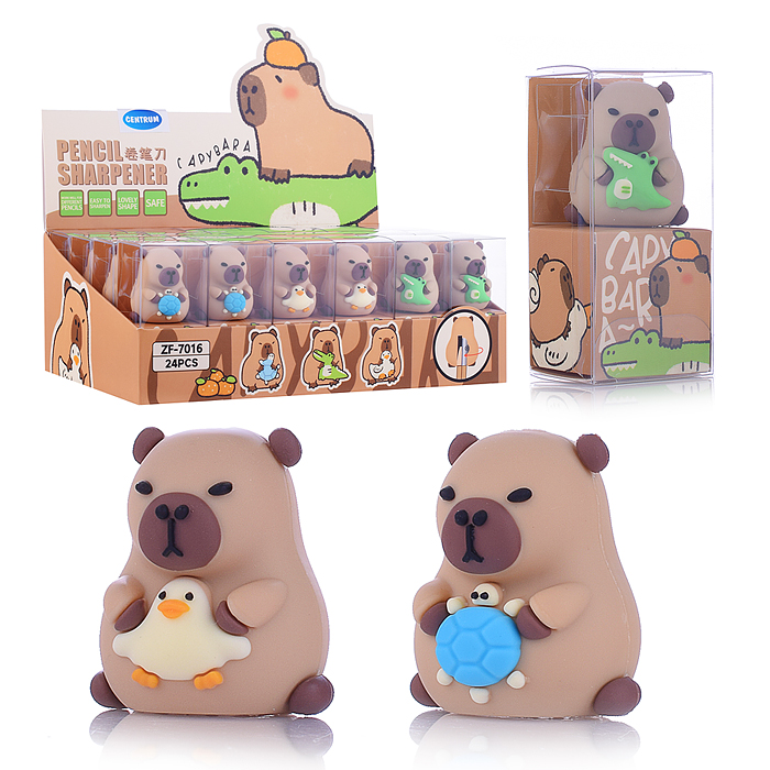 Точилка пластиковая с 1 лезвием Капибара (ассорти)