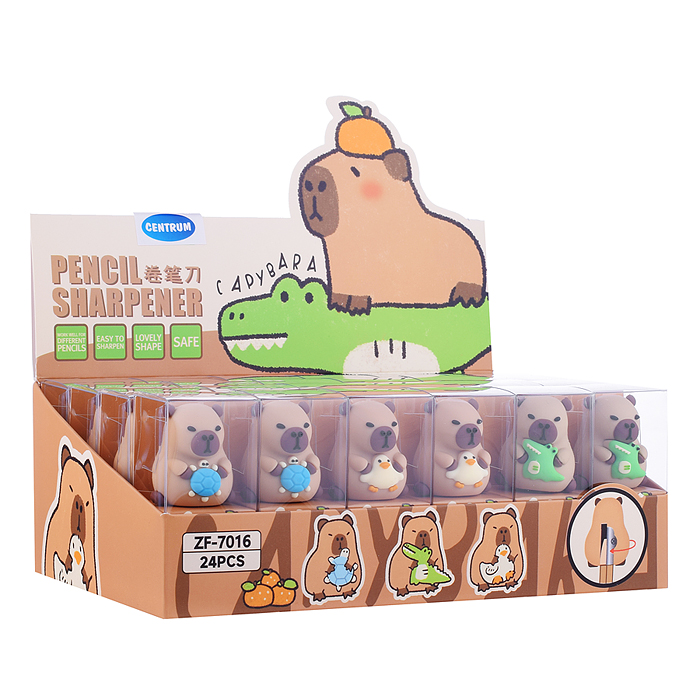 Точилка пластиковая с 1 лезвием Капибара (ассорти)