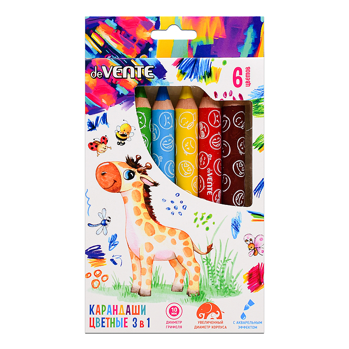 Карандаши цветные "Jumbo 3 in 1" 06 цветов, супер мягкие, с акварельным эффектом