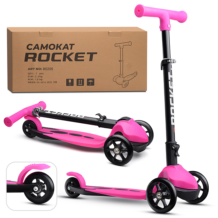 Самокат трёхколёсный R0205 ROCKET колёса PU, цвет розовый