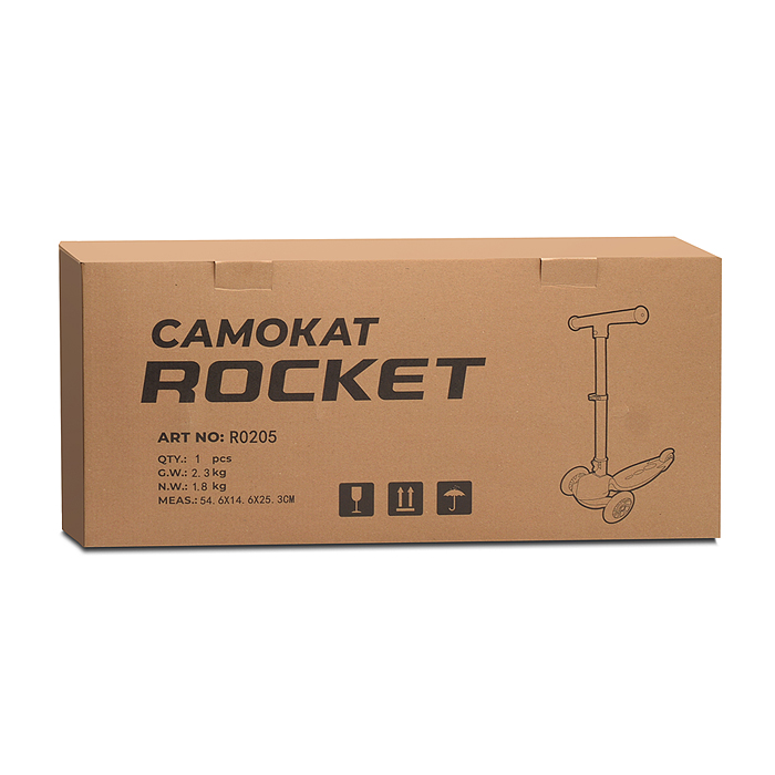 Самокат трёхколёсный R0205 ROCKET колёса PU, цвет розовый