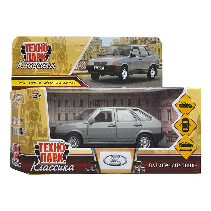 Машина металл ВАЗ-2109 "Спутник" 12 см, (двери, багаж, серебряный) инерц., в коробке