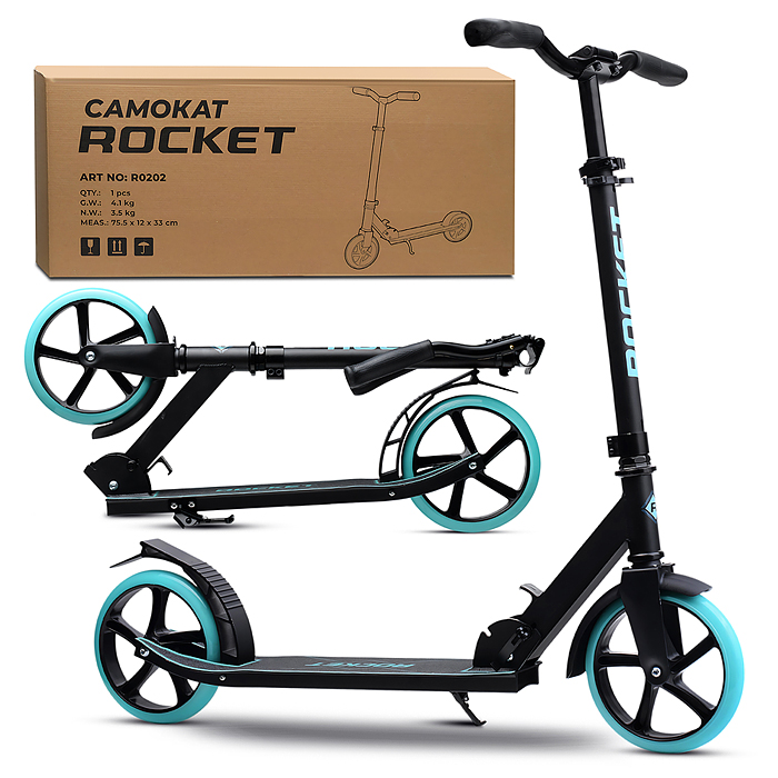 Самокат ROCKET, колеса PU 200 мм, ABEC 7, бирюзовый в пакете