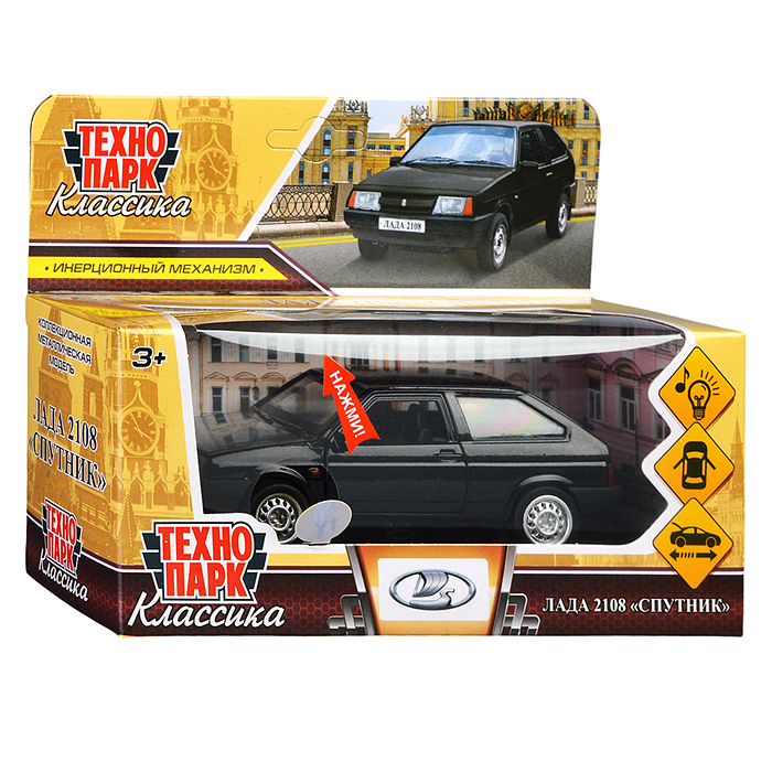 Машина металл LADA 2108 "Спутник", 12см, (свет-звук,откр. дв, баг.) инерц., в коробке