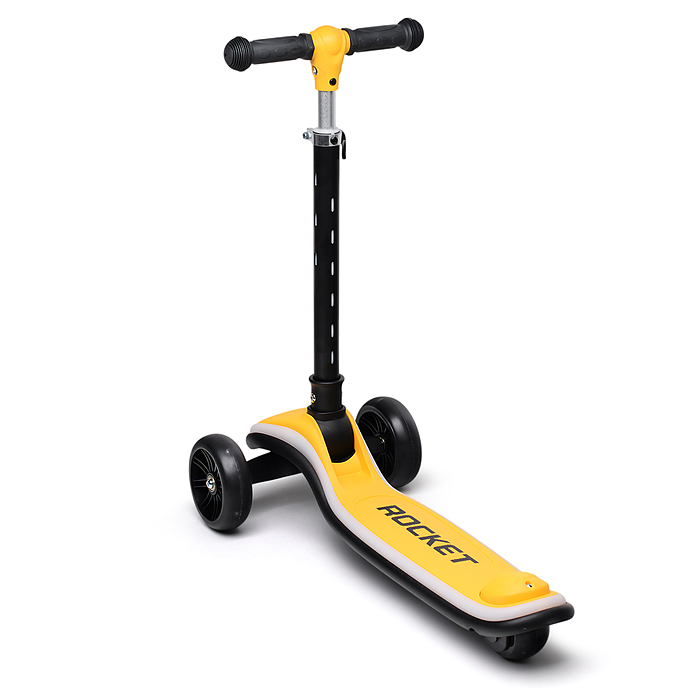 Фото к товару Самокат трёхколёсный R0200 ROCKET светящиеся колеса PU, дека, рулевая стойка, цвет жёлто-чёрный Самокат трёхколёсный R0200 ROCKET светящиеся колеса PU, дека, рулевая стойка, цвет жёлто-чёрный