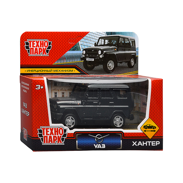 Фото к товару Машина металл UAZ Хантер 10,5 см, инерция, темно-серый, коробка Машина металл UAZ Хантер 10,5 см, инерция, темно-серый, коробка