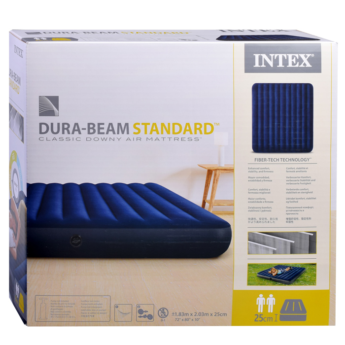 Матрас надувной Classic Downy Fiber-Tech, 183 x 203 х 25 см, 64755 INTEX не товарный вид,нарушена уп