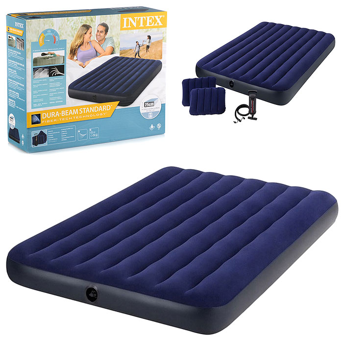 Матрас надувной Classic Downy Fiber-Tech,152 x 203 х 25 см, с ручным насосом, 64765 INTEX не товарны