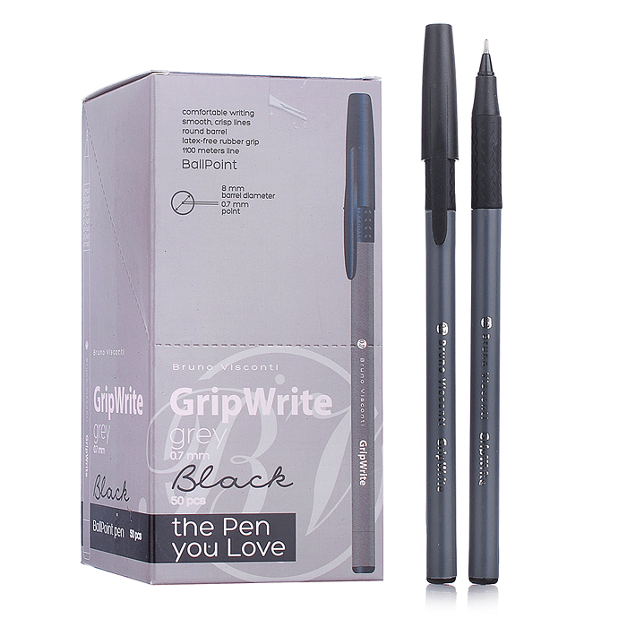 Ручка "GripWrite Grey" шариковая 0.7 мм, черная