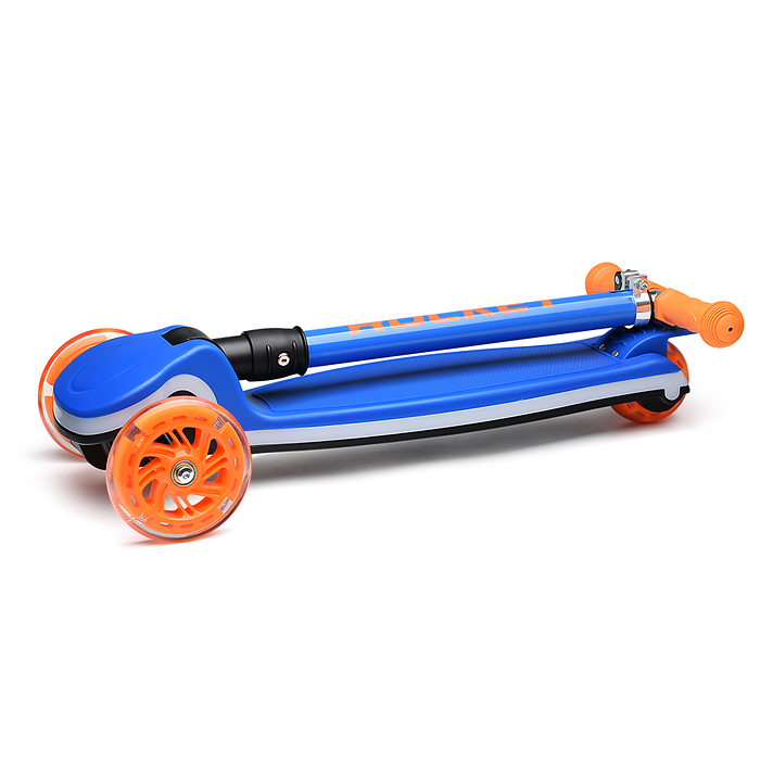 Самокат трёхколёсный R0198 ROCKET колёса световые PU, цвет синий