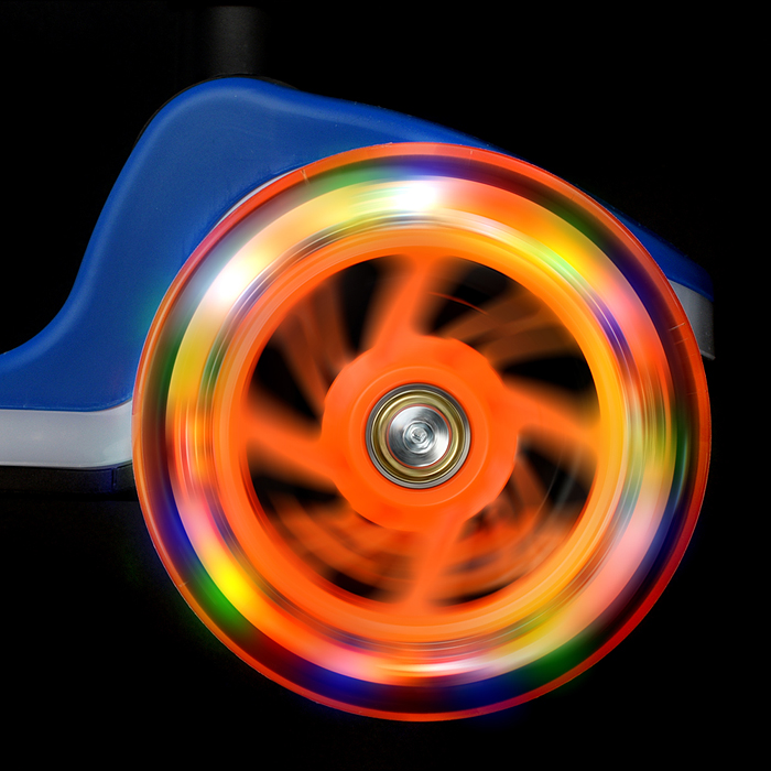 Самокат трёхколёсный R0198 ROCKET колёса световые PU, цвет синий