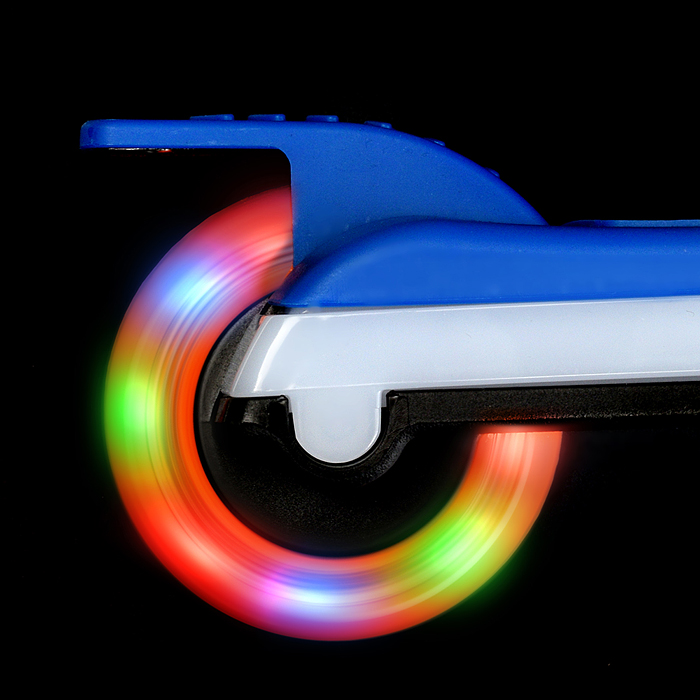 Самокат трёхколёсный R0198 ROCKET колёса световые PU, цвет синий