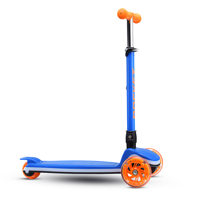 Самокат трёхколёсный R0198 ROCKET колёса световые PU, цвет синий