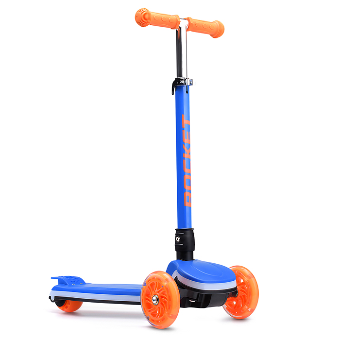 Самокат трёхколёсный R0198 ROCKET колёса световые PU, цвет синий