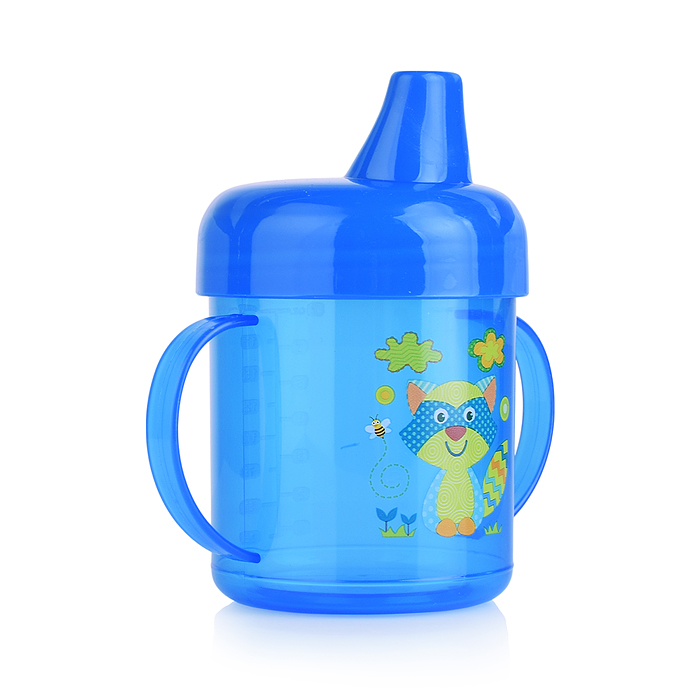 Поильник-непроливайка с жестким носиком, с ручками, ассорти, 200 мл, 5+, 1шт.