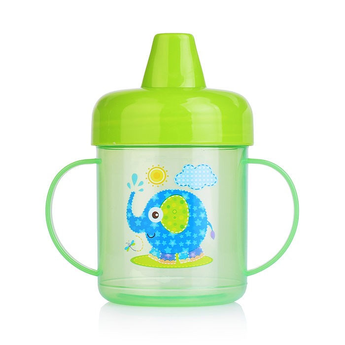 Поильник-непроливайка с жестким носиком, с ручками, ассорти, 200 мл, 5+, 1шт.