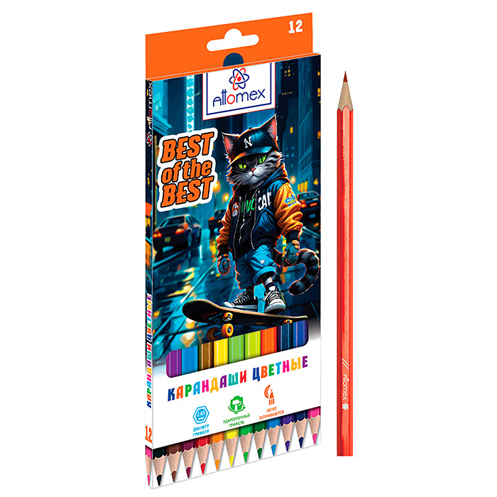 Карандаши цветные 12 цв. Attomex "Best Of The Best" М, диаметр грифеля 2,65 мм, шестигранные, в