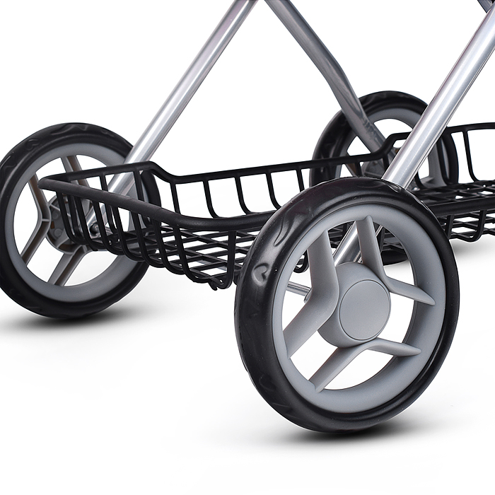 Коляска для кукол 9325B металлическая, складная, прогулочная с капюшоном и корзиной, цвет розовый