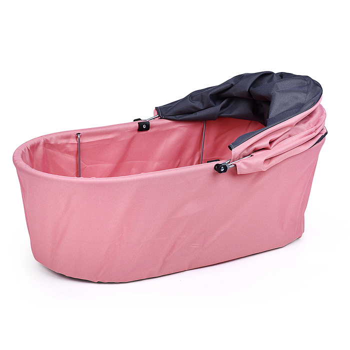 Коляска для кукол 9325B металлическая, складная, прогулочная с капюшоном и корзиной, цвет розовый