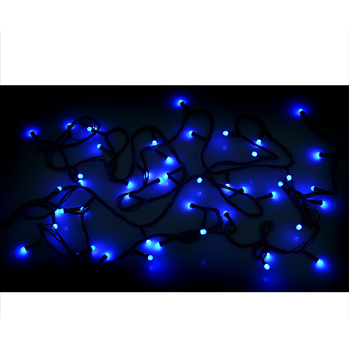 Электрогирлянда светодиодная в катушке 5м., 50 ламп, цвет: синий