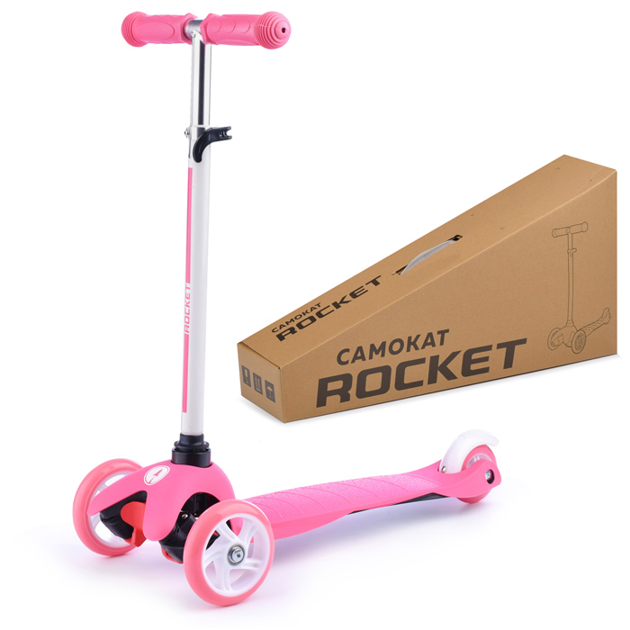 Самокат трёхколёсный ROCKET колёса PU, цвет розовый в пакете