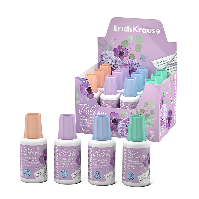 Корректирующая жидкость с кисточкой Pastel Bloom, 20г, ассорти 