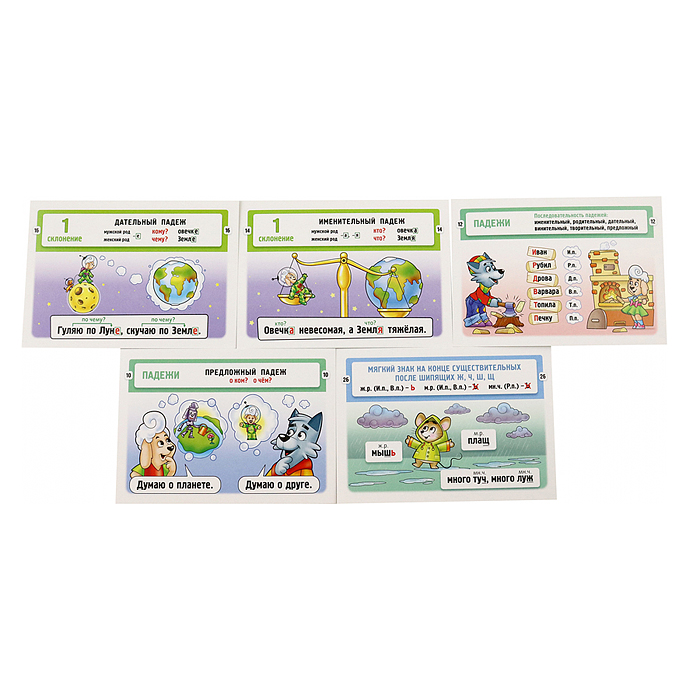 Наглядные пособия для детей 32 карточки 120х170мм -Русский язык в картинках. Падежи и склонения
