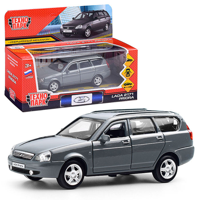 Машина металл LADA PRIORA длина 12 см, двери,багаж,инерц,темно-серый, в кор. 