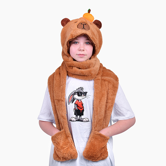 Шапка карнавальная 00-6840 "Капибара" с апельсинкой 43*40 см.