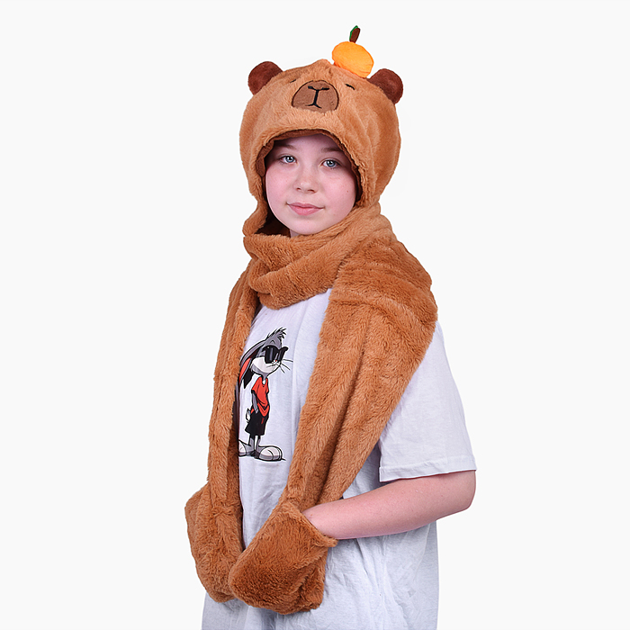 Шапка карнавальная 00-6840 "Капибара" с апельсинкой 43*40 см.