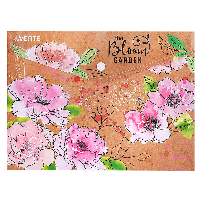 Папка-конверт на кнопке "Bloom Garden" A5 (240x180 мм), 180 мкм, фактура крафт-имитация с р