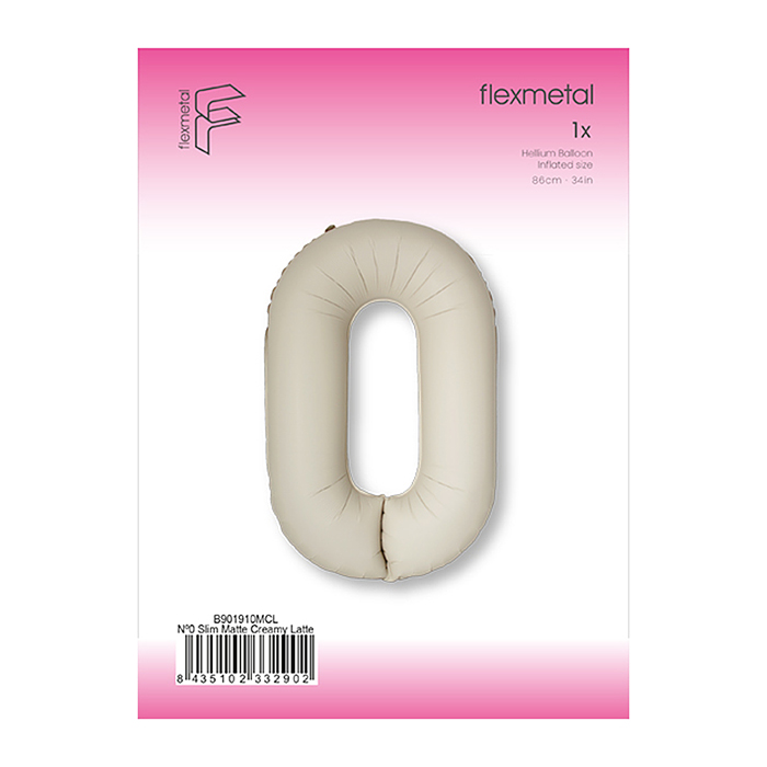 Шар (40''/102 см) Цифра, 0 Slim, Кремовый Латте, Матовый, 1 шт. в уп.