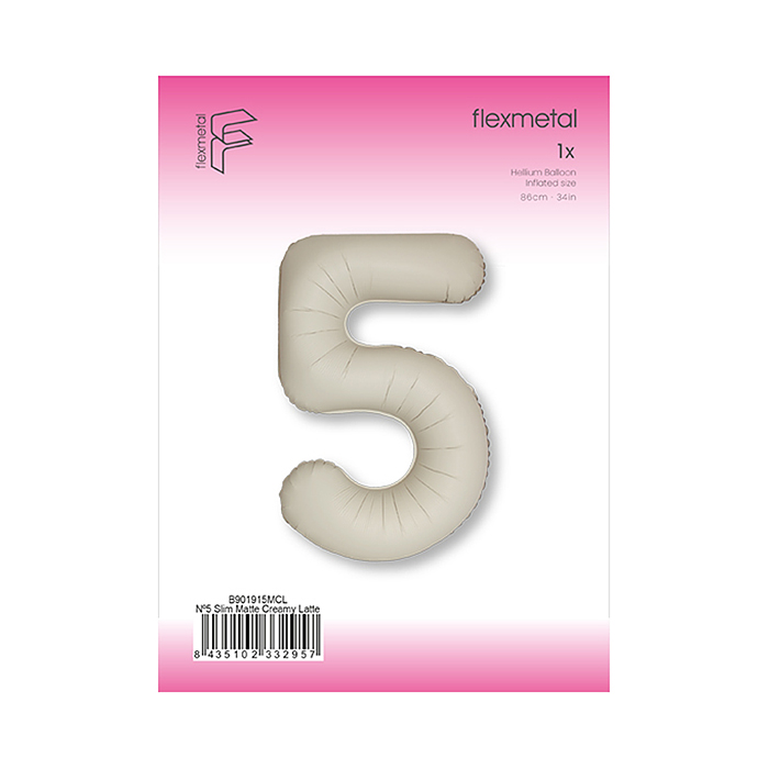 Шар (40''/102 см) Цифра, 5 Slim, Кремовый Латте, Матовый, 1 шт. в уп.