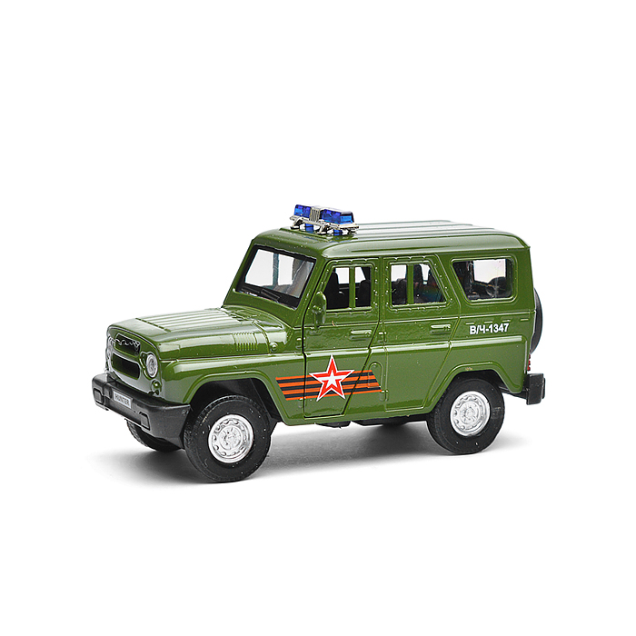 Машина металл свет-звук UAZ HUNTER Армия России 12 см, двер, багаж, инерция