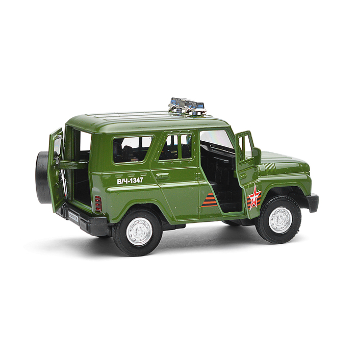 Машина металл свет-звук UAZ HUNTER Армия России 12 см, двер, багаж, инерция