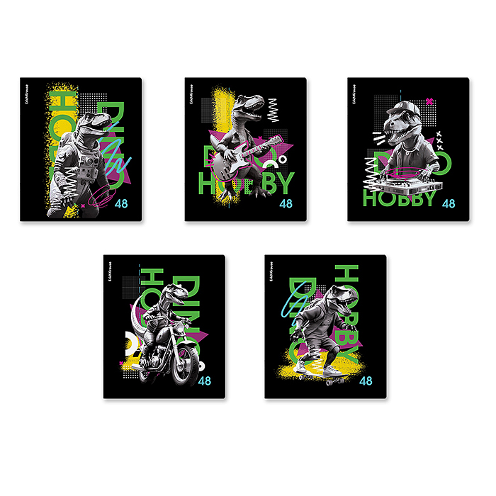 Тетрадь 48 л. клетка "Dino Hobby" выборочный УФ-лак_MIX-PACK