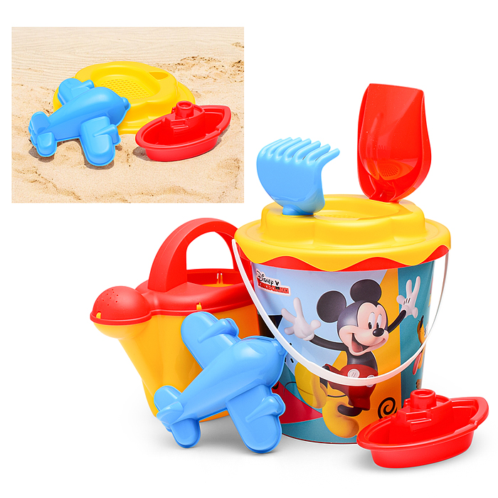 Фото к товару Набор Disney «Микки и Весёлые гонки» №12: ведро с наклейкой, ситечко "Солнышко", лопатка №5, грабель Набор Disney «Микки и Весёлые гонки» №12: ведро с наклейкой, ситечко "Солнышко", лопатка №5, грабель